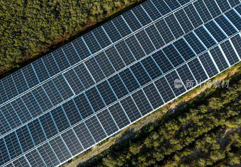 太阳能电池板鸟瞰图，可再生能源，Kien Giang省